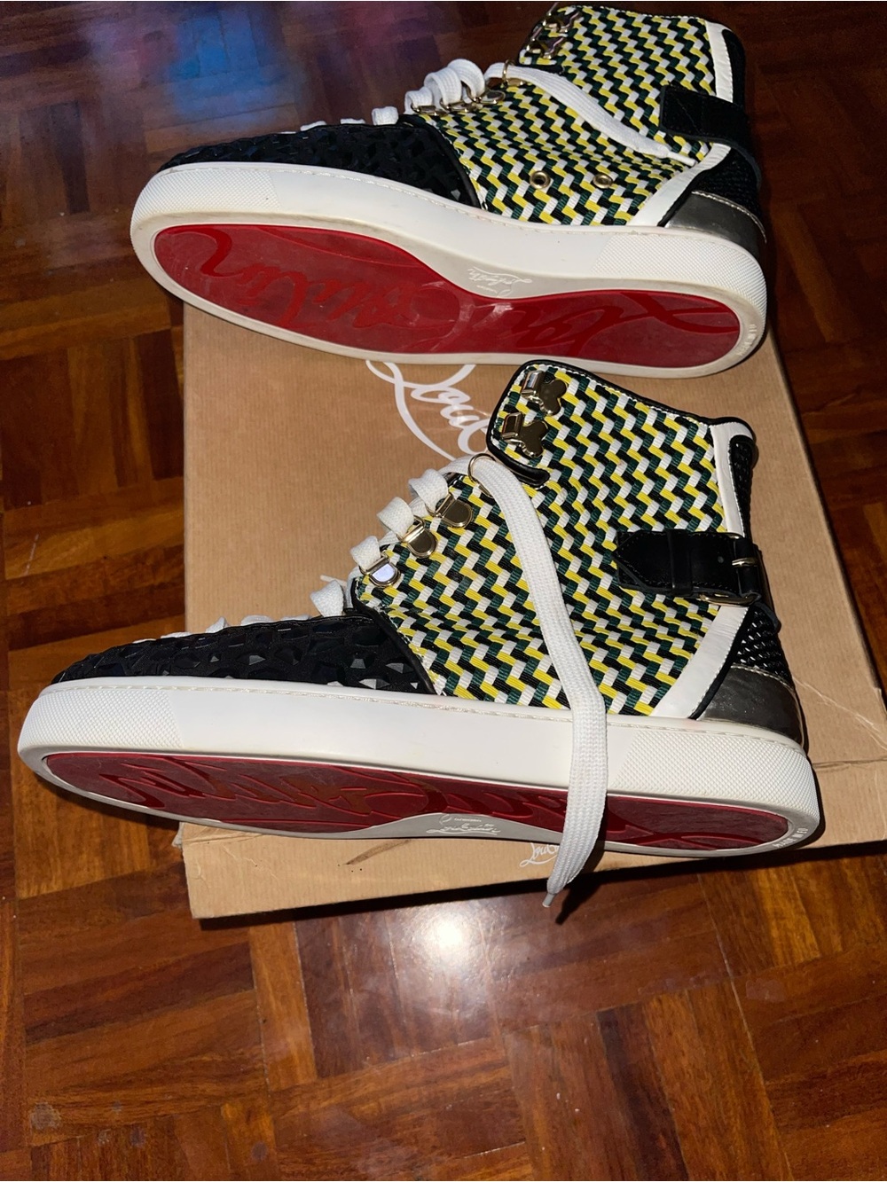 Kids High-Top Sneakers in Black, Yellow & White - Designer Style